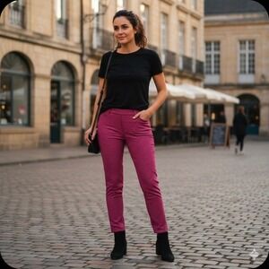 Talbots Chatham Ankle Pants Women Size 6 Red Black Gingham Check Slim‎ Fit